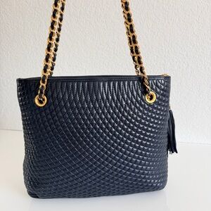 Bally navy quilted chain strap tote bag